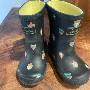 Joules Kids Black Boots with Colorful Animal Prints